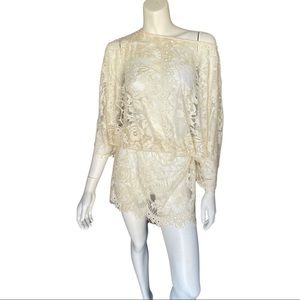KNOT SISTERS Cream Lace Beach Coverup Dress